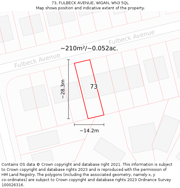 73, FULBECK AVENUE, WIGAN, WN3 5QL: Plot and title map