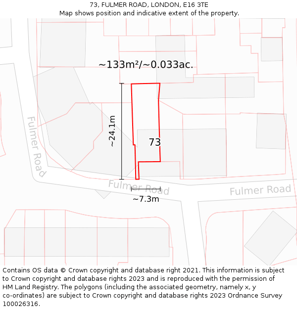 73, FULMER ROAD, LONDON, E16 3TE: Plot and title map
