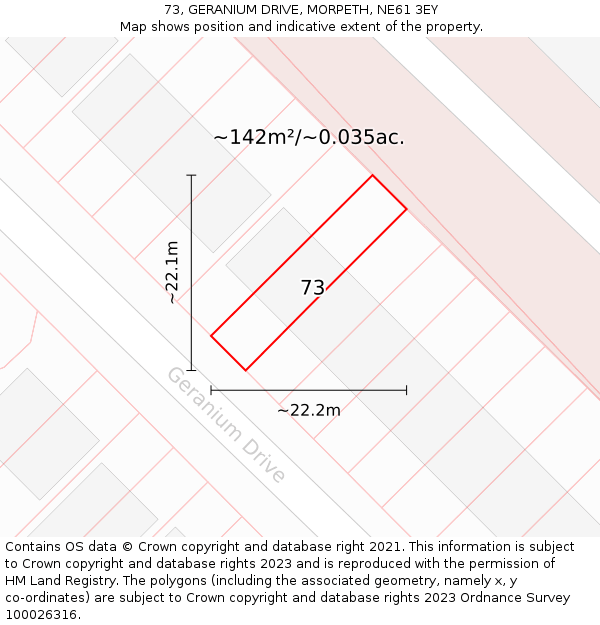 73, GERANIUM DRIVE, MORPETH, NE61 3EY: Plot and title map