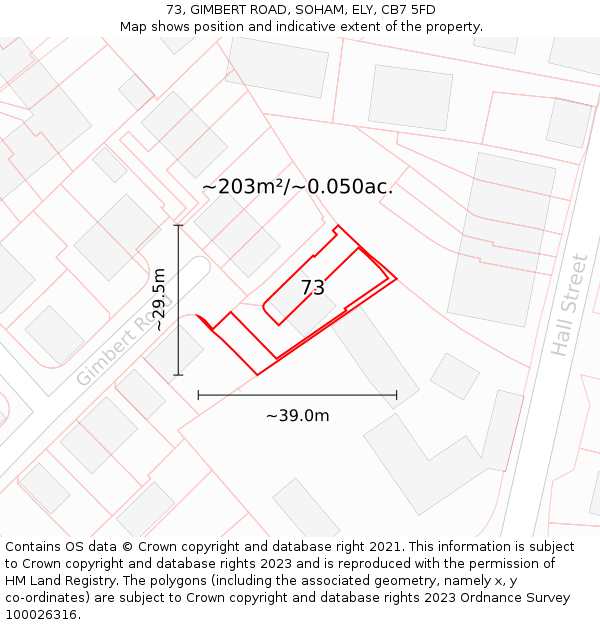73, GIMBERT ROAD, SOHAM, ELY, CB7 5FD: Plot and title map