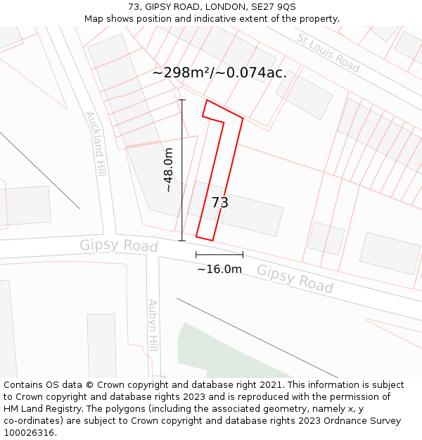 73, GIPSY ROAD, LONDON, SE27 9QS: Plot and title map