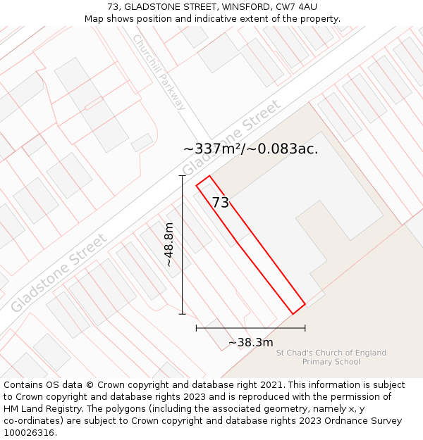 73, GLADSTONE STREET, WINSFORD, CW7 4AU: Plot and title map