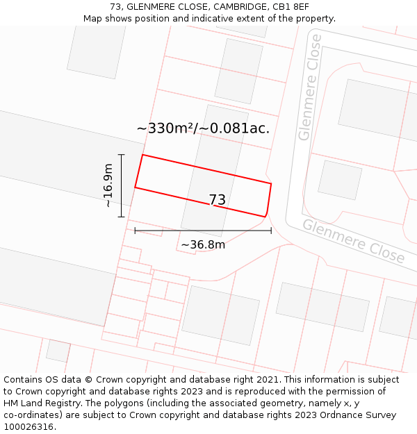 73, GLENMERE CLOSE, CAMBRIDGE, CB1 8EF: Plot and title map