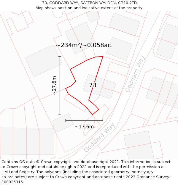 73, GODDARD WAY, SAFFRON WALDEN, CB10 2EB: Plot and title map