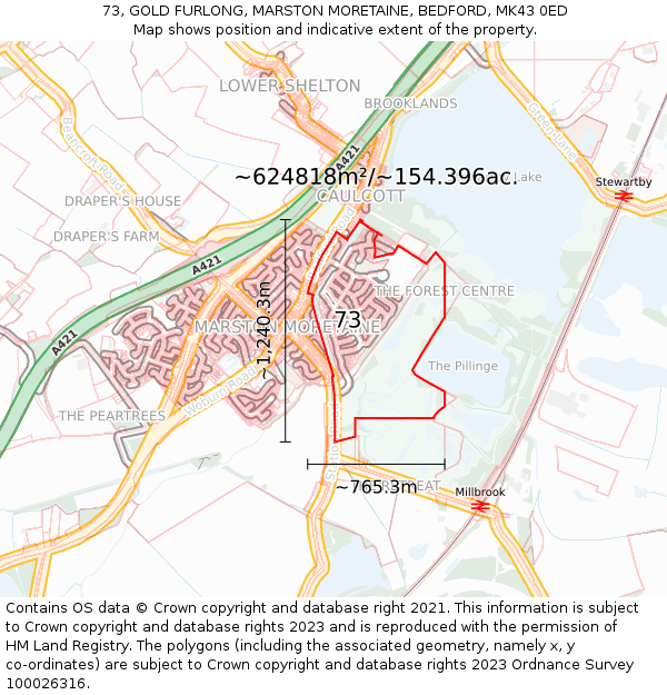 73, GOLD FURLONG, MARSTON MORETAINE, BEDFORD, MK43 0ED: Plot and title map