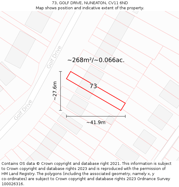 73, GOLF DRIVE, NUNEATON, CV11 6ND: Plot and title map