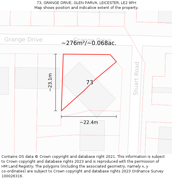 73, GRANGE DRIVE, GLEN PARVA, LEICESTER, LE2 9PH: Plot and title map