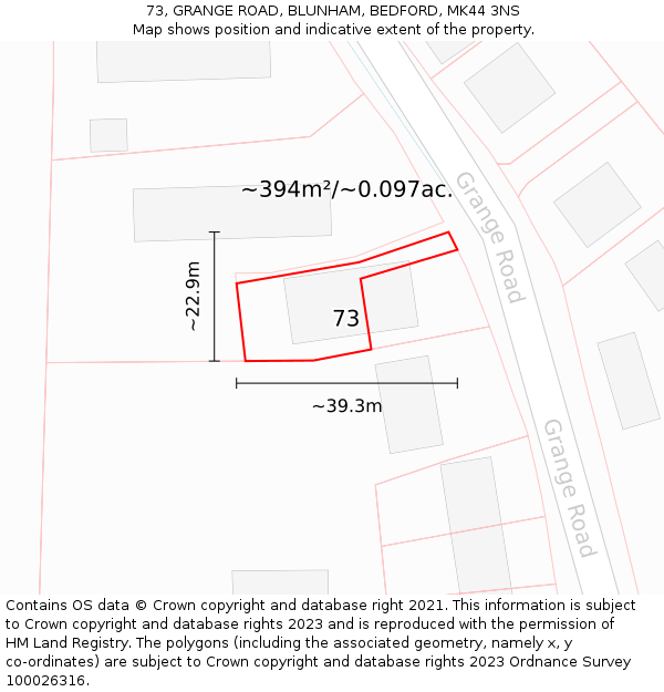 73, GRANGE ROAD, BLUNHAM, BEDFORD, MK44 3NS: Plot and title map