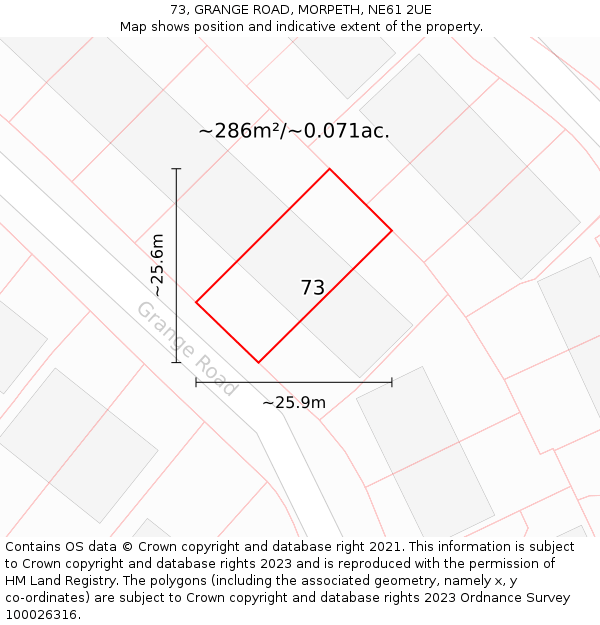 73, GRANGE ROAD, MORPETH, NE61 2UE: Plot and title map
