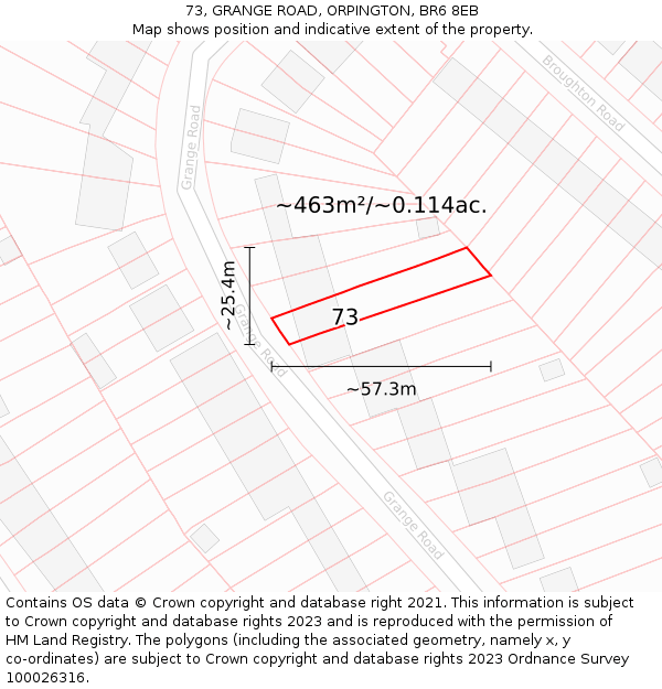 73, GRANGE ROAD, ORPINGTON, BR6 8EB: Plot and title map