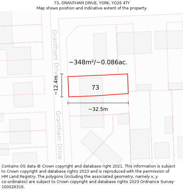 73, GRANTHAM DRIVE, YORK, YO26 4TY: Plot and title map