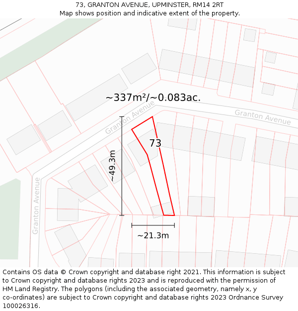 73, GRANTON AVENUE, UPMINSTER, RM14 2RT: Plot and title map