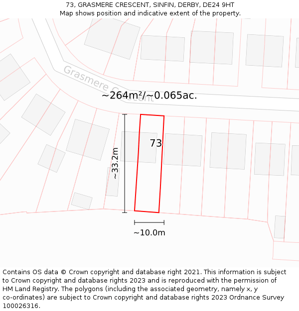 73, GRASMERE CRESCENT, SINFIN, DERBY, DE24 9HT: Plot and title map