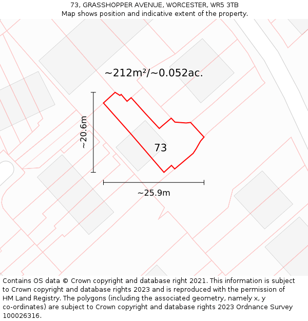 73, GRASSHOPPER AVENUE, WORCESTER, WR5 3TB: Plot and title map