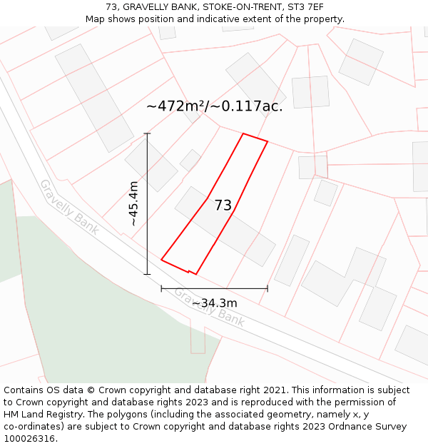 73, GRAVELLY BANK, STOKE-ON-TRENT, ST3 7EF: Plot and title map