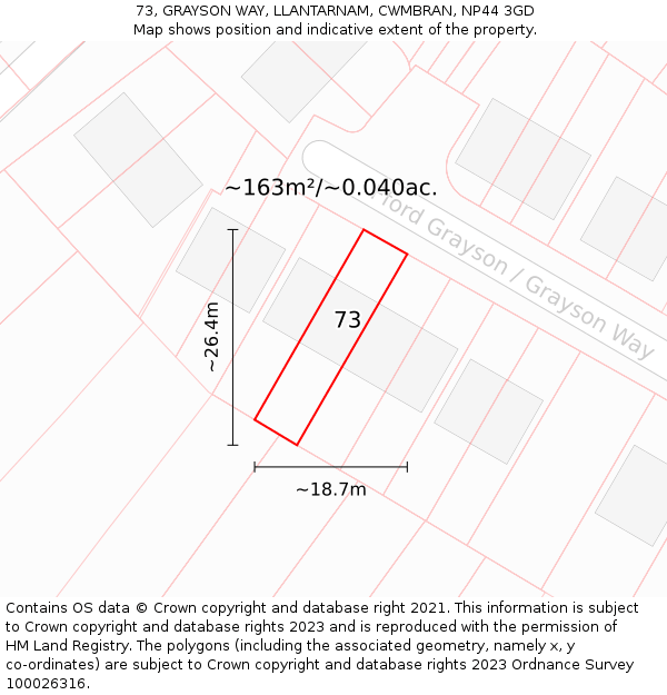 73, GRAYSON WAY, LLANTARNAM, CWMBRAN, NP44 3GD: Plot and title map