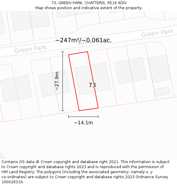 73, GREEN PARK, CHATTERIS, PE16 6DN: Plot and title map