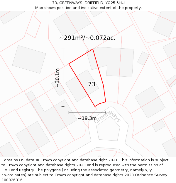 73, GREENWAYS, DRIFFIELD, YO25 5HU: Plot and title map