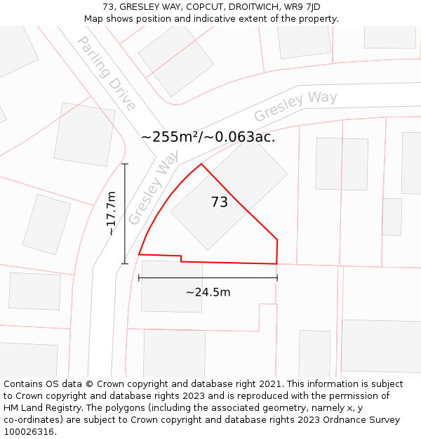 73, GRESLEY WAY, COPCUT, DROITWICH, WR9 7JD: Plot and title map