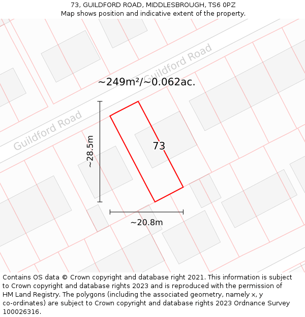 73, GUILDFORD ROAD, MIDDLESBROUGH, TS6 0PZ: Plot and title map