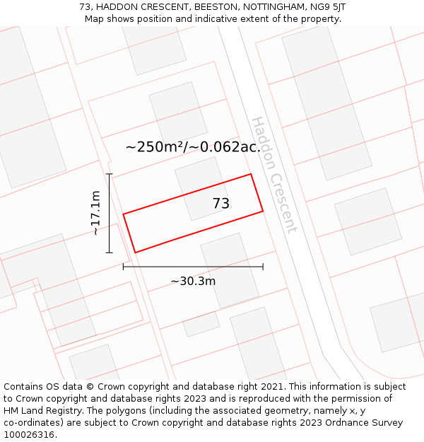 73, HADDON CRESCENT, BEESTON, NOTTINGHAM, NG9 5JT: Plot and title map