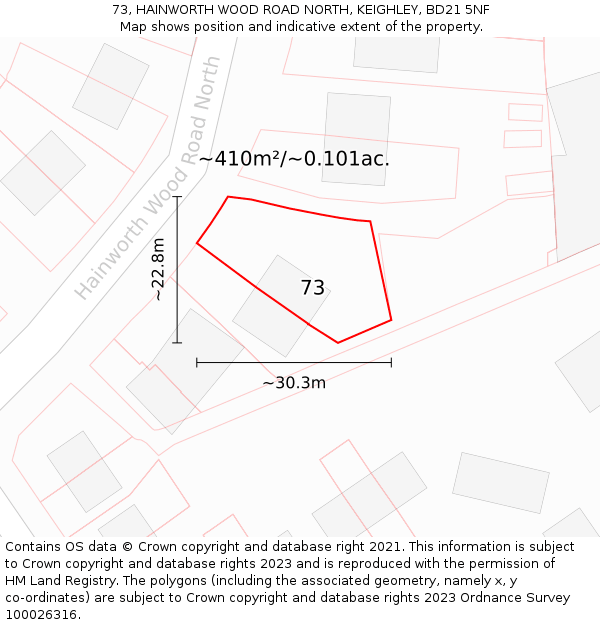 73, HAINWORTH WOOD ROAD NORTH, KEIGHLEY, BD21 5NF: Plot and title map