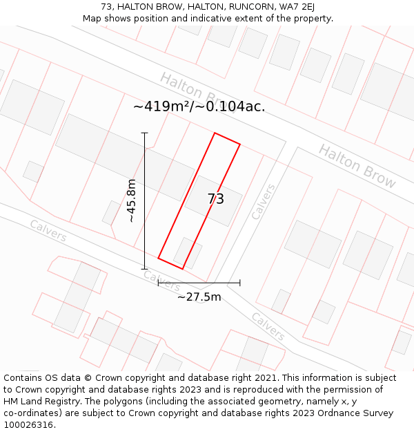 73, HALTON BROW, HALTON, RUNCORN, WA7 2EJ: Plot and title map