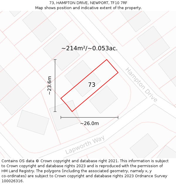 73, HAMPTON DRIVE, NEWPORT, TF10 7RF: Plot and title map