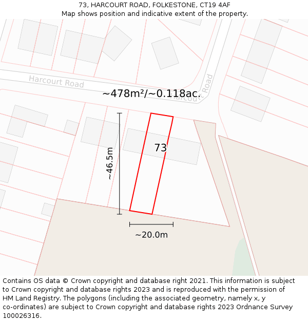73, HARCOURT ROAD, FOLKESTONE, CT19 4AF: Plot and title map