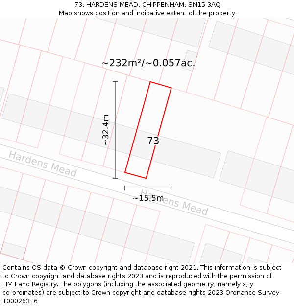 73, HARDENS MEAD, CHIPPENHAM, SN15 3AQ: Plot and title map
