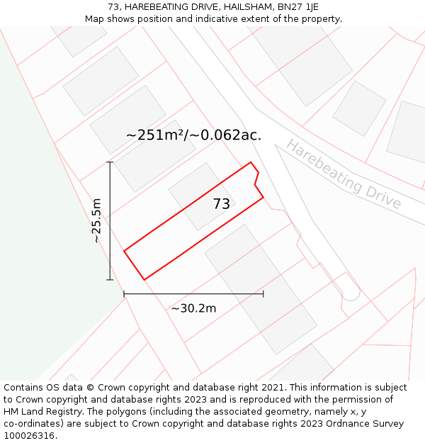 73, HAREBEATING DRIVE, HAILSHAM, BN27 1JE: Plot and title map