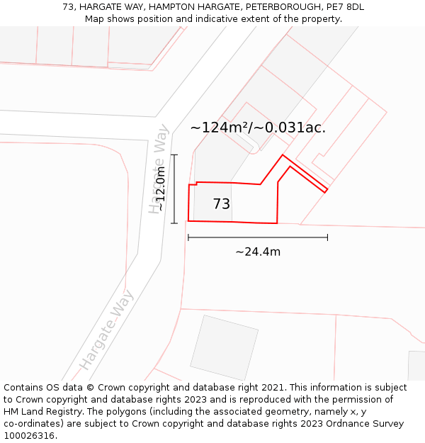 73, HARGATE WAY, HAMPTON HARGATE, PETERBOROUGH, PE7 8DL: Plot and title map