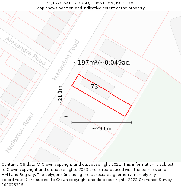 73, HARLAXTON ROAD, GRANTHAM, NG31 7AE: Plot and title map
