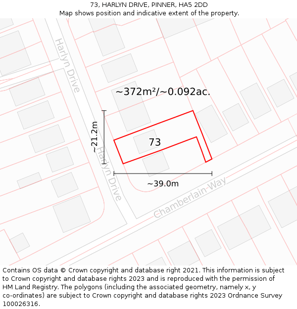 73, HARLYN DRIVE, PINNER, HA5 2DD: Plot and title map