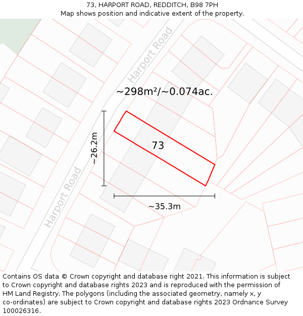 73, HARPORT ROAD, REDDITCH, B98 7PH: Plot and title map