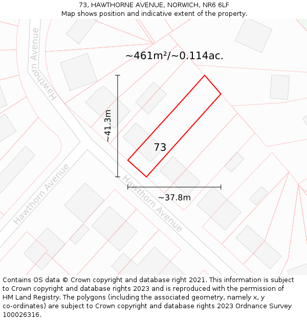 73, HAWTHORNE AVENUE, NORWICH, NR6 6LF: Plot and title map