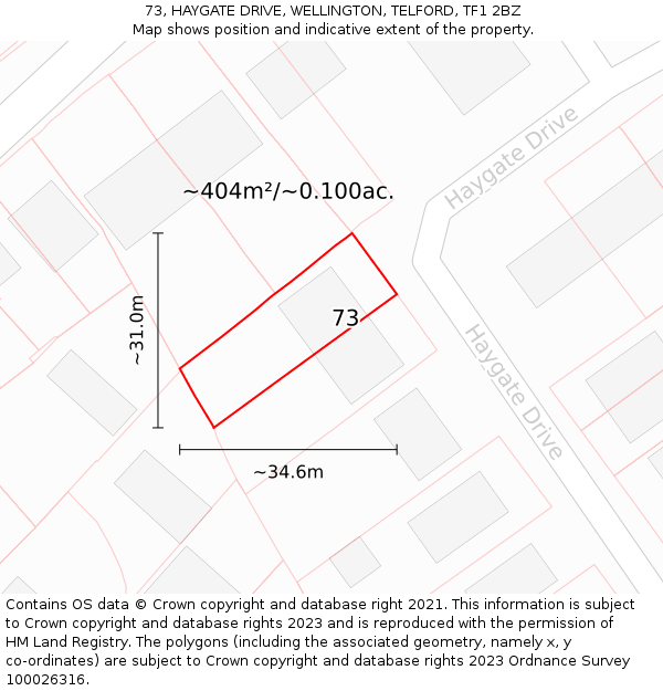 73, HAYGATE DRIVE, WELLINGTON, TELFORD, TF1 2BZ: Plot and title map