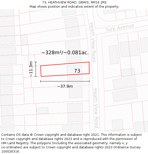73, HEATHVIEW ROAD, GRAYS, RM16 2RS: Plot and title map