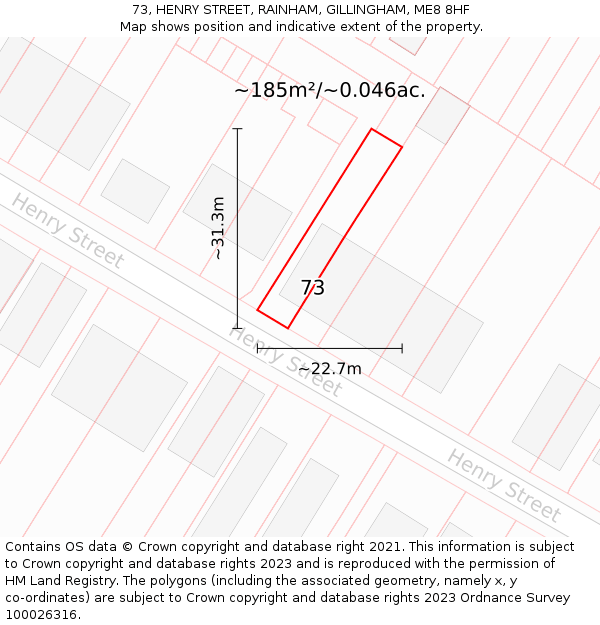 73, HENRY STREET, RAINHAM, GILLINGHAM, ME8 8HF: Plot and title map