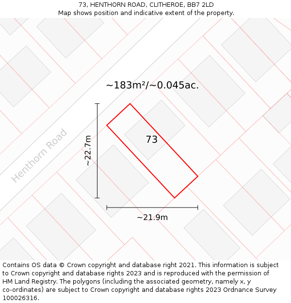 73, HENTHORN ROAD, CLITHEROE, BB7 2LD: Plot and title map
