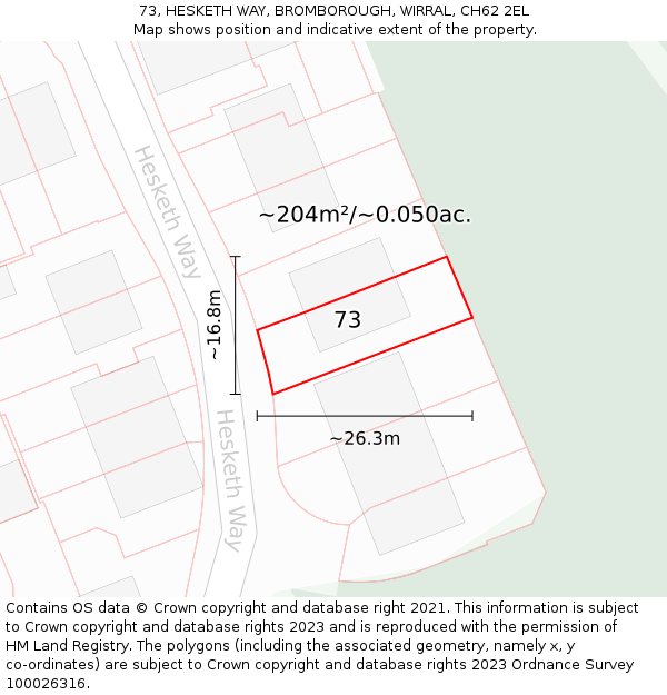 73, HESKETH WAY, BROMBOROUGH, WIRRAL, CH62 2EL: Plot and title map