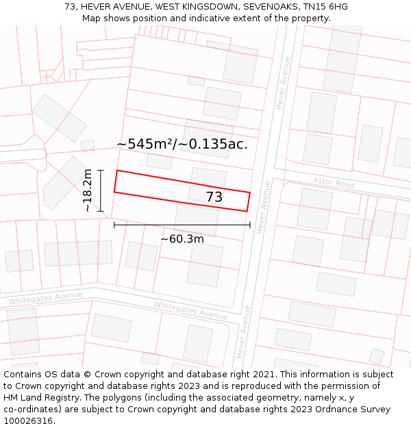 73, HEVER AVENUE, WEST KINGSDOWN, SEVENOAKS, TN15 6HG: Plot and title map