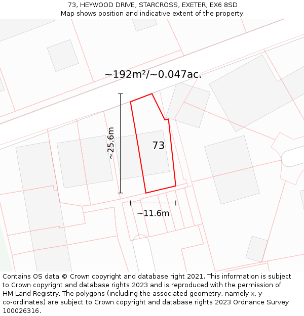 73, HEYWOOD DRIVE, STARCROSS, EXETER, EX6 8SD: Plot and title map