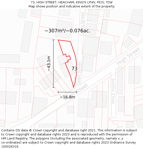 73, HIGH STREET, HEACHAM, KING'S LYNN, PE31 7DW: Plot and title map