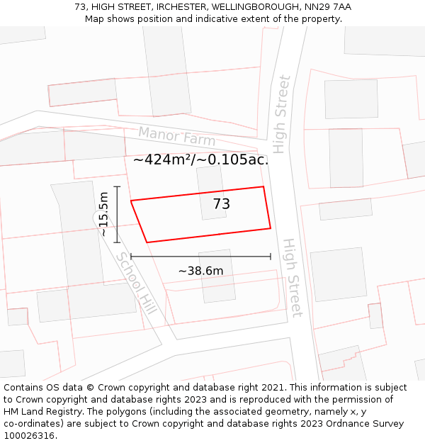 73, HIGH STREET, IRCHESTER, WELLINGBOROUGH, NN29 7AA: Plot and title map
