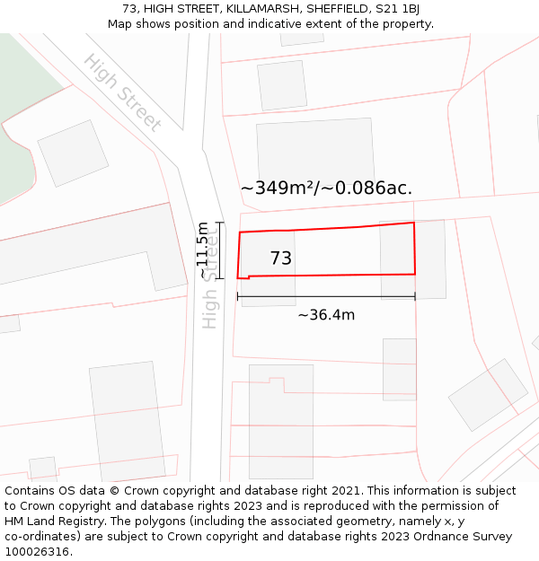 73, HIGH STREET, KILLAMARSH, SHEFFIELD, S21 1BJ: Plot and title map