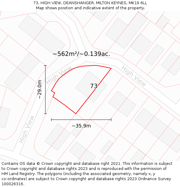 73, HIGH VIEW, DEANSHANGER, MILTON KEYNES, MK19 6LL: Plot and title map