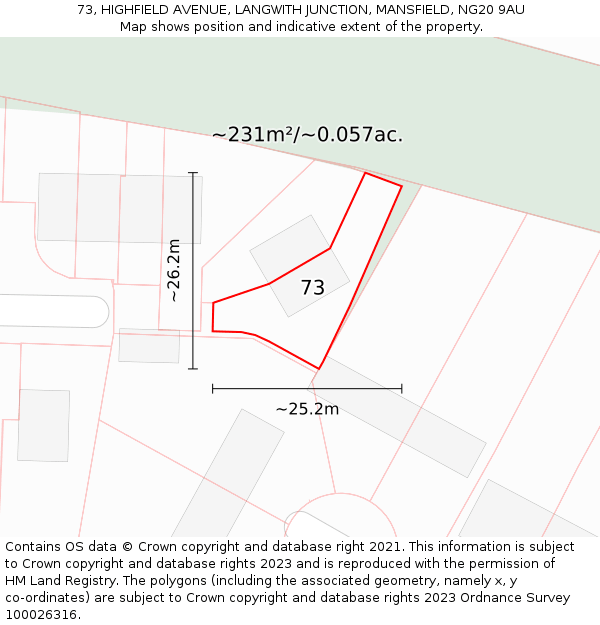 73, HIGHFIELD AVENUE, LANGWITH JUNCTION, MANSFIELD, NG20 9AU: Plot and title map
