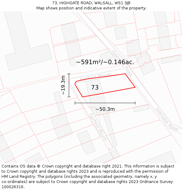 73, HIGHGATE ROAD, WALSALL, WS1 3JB: Plot and title map
