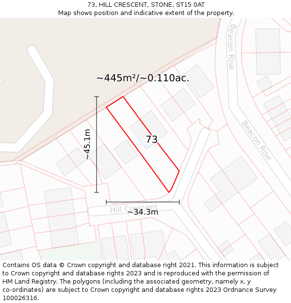 73, HILL CRESCENT, STONE, ST15 0AT: Plot and title map